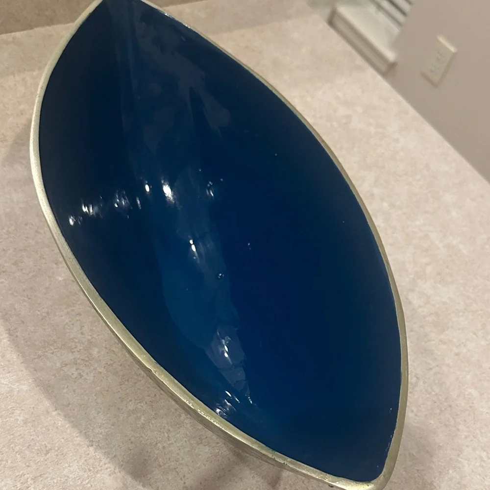 Indiana Glass Blue Interior Gold-Textured Wall Bowl